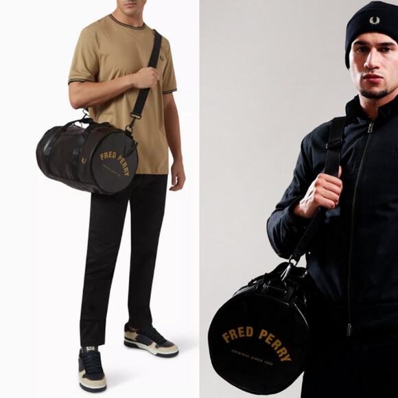 FRED PERRY Classic Barrel Sport Gym Bag Black - Picture 1 of 8